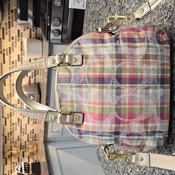 Coach Poppy Daisy Multicolor Madras Plaid Crossbody - Picture 8 of 16